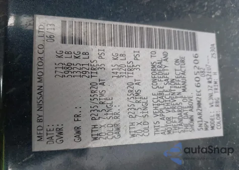 2014 Nissan Pathfinder Platinum из США, поврежденный, VIN 5N1AR2MM2EC605206